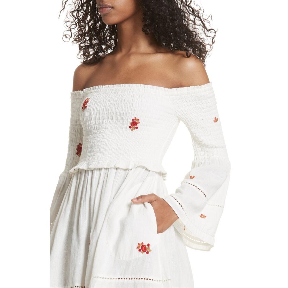 Free People Counting Daisies Off-The-Shoulder Embroidered Bell Sleeve Dress
